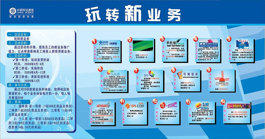 中國(guó)移動(dòng)玩轉(zhuǎn)新業(yè)務(wù)版報(bào)矢量圖